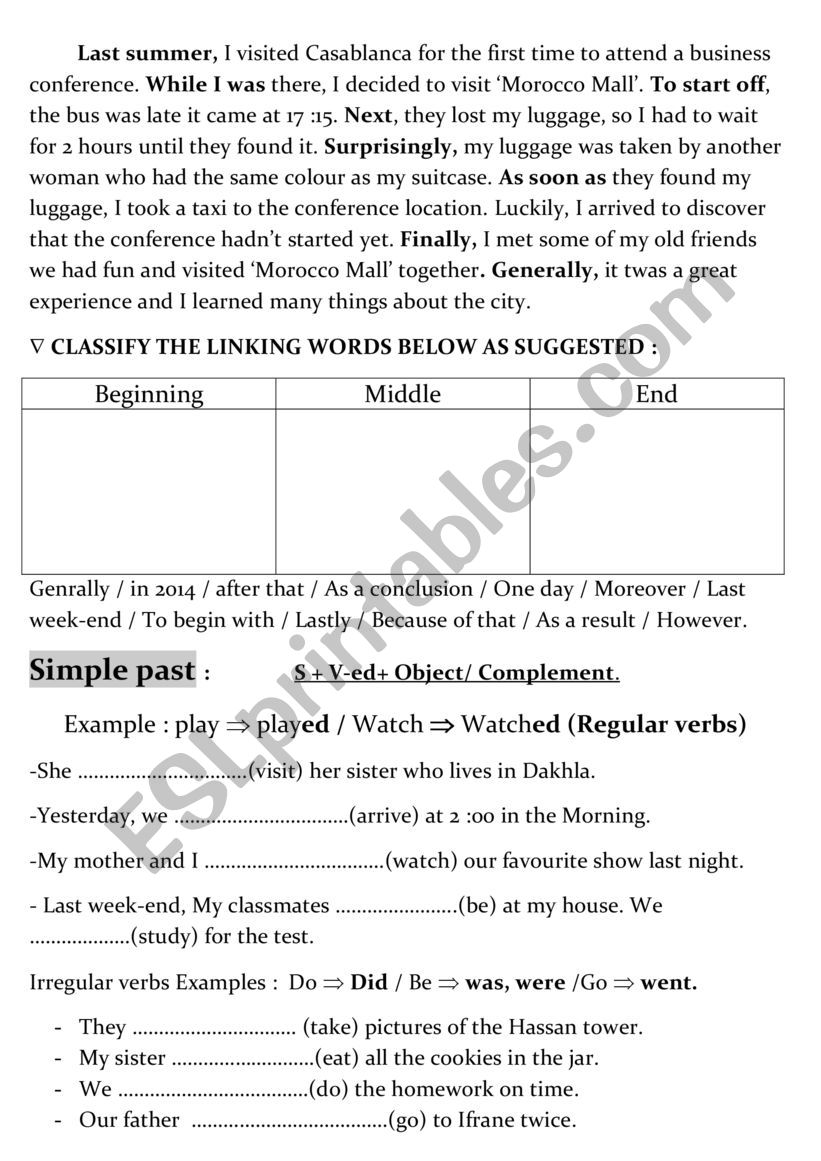 Review of linking words & Simple past