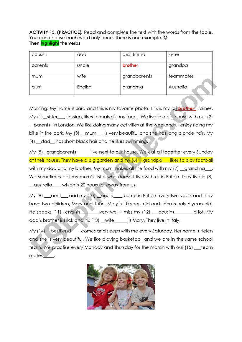 family worksheet