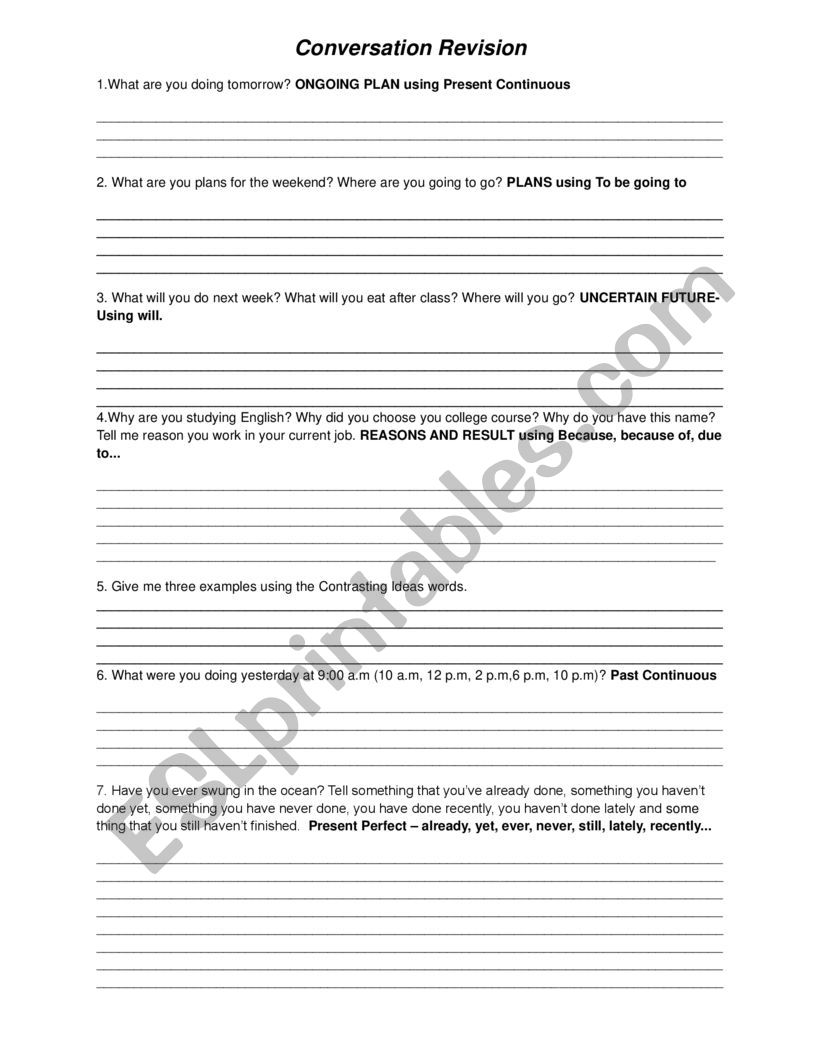 Grammar REview worksheet