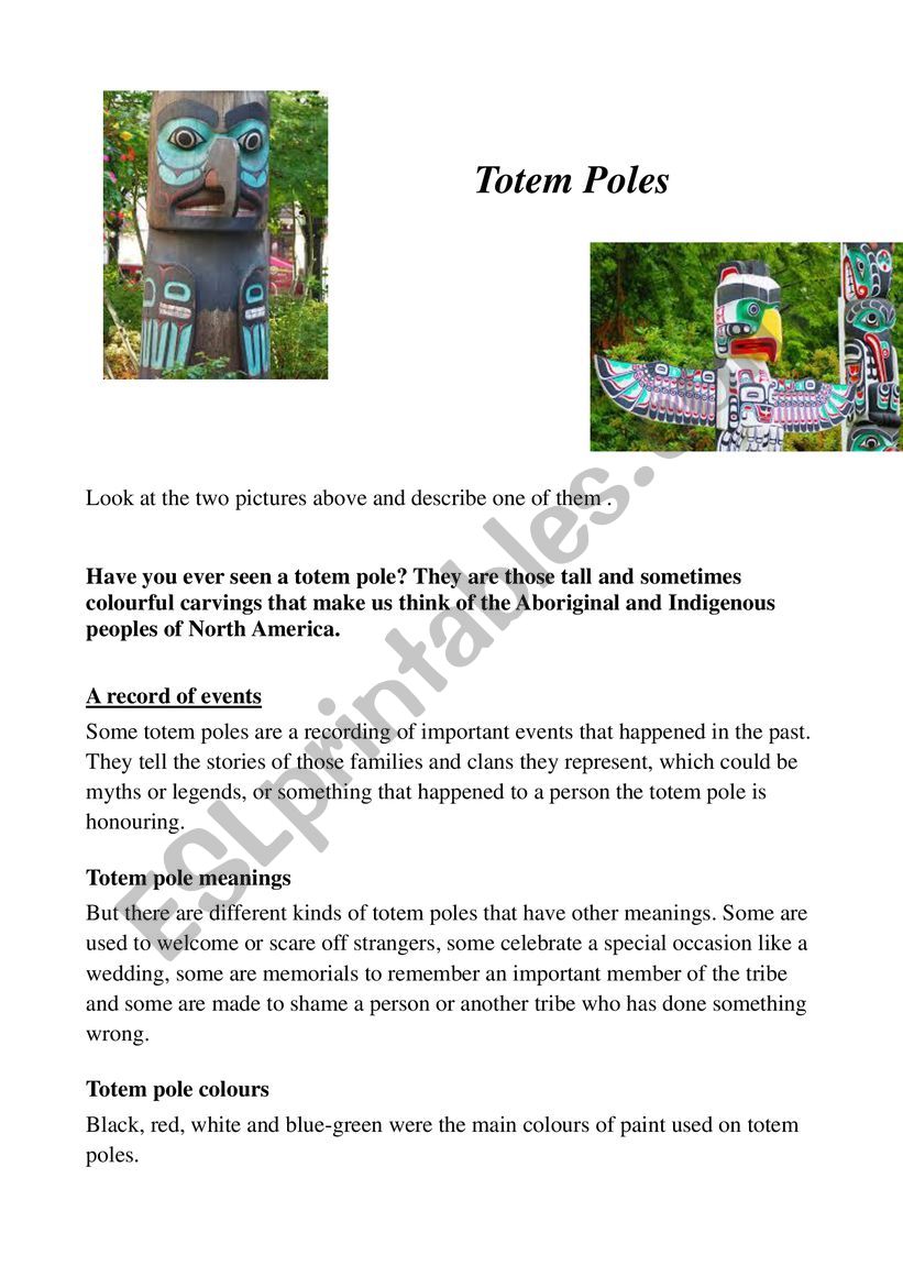 Totem poles worksheet