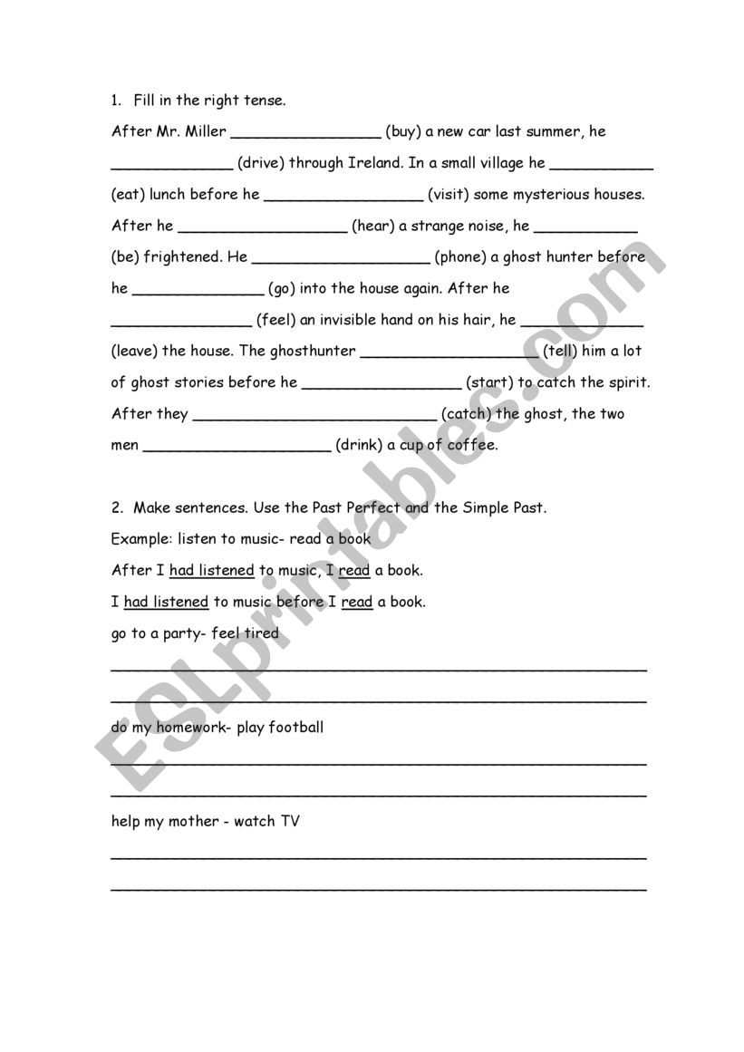 past perfect worksheet