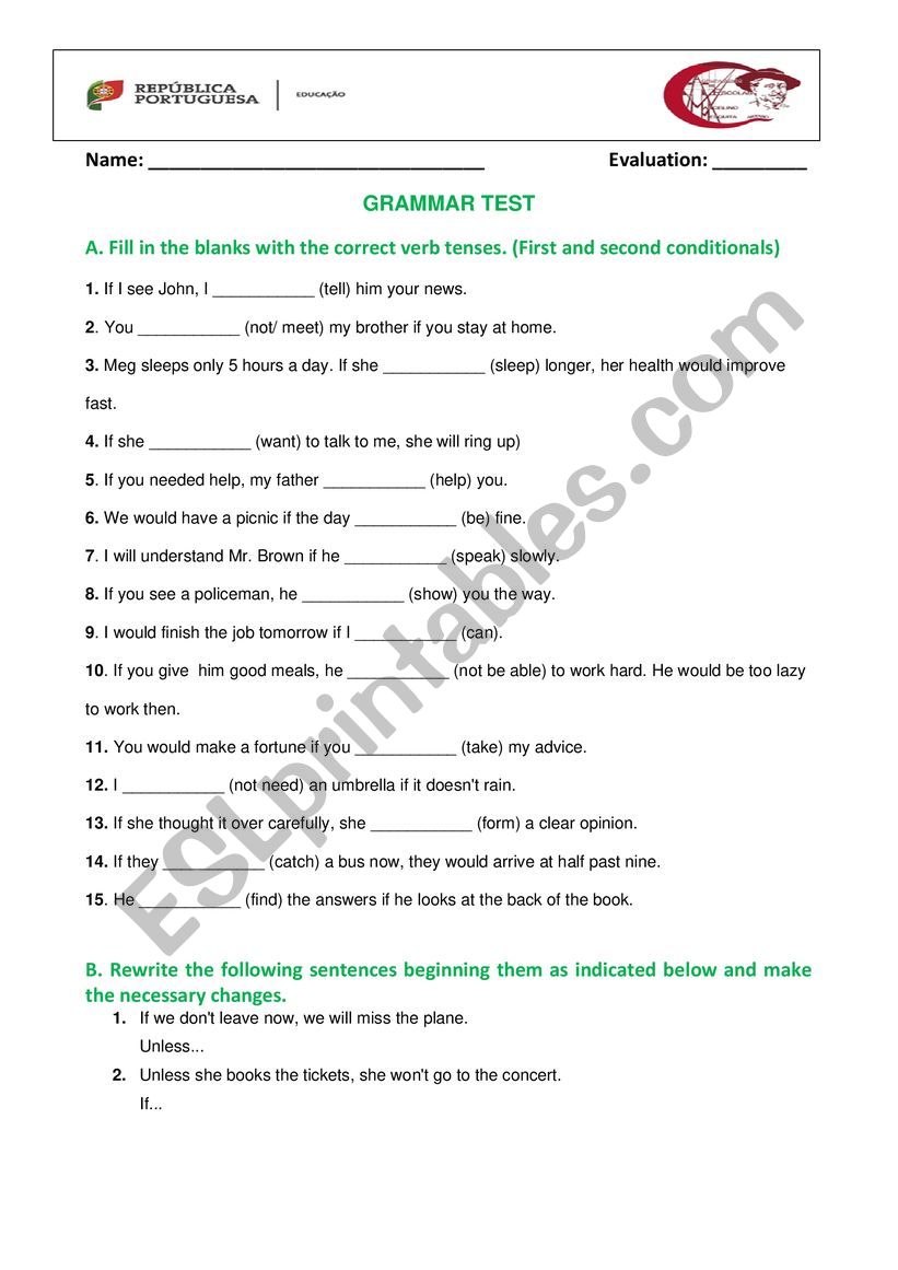 Grammar test  worksheet