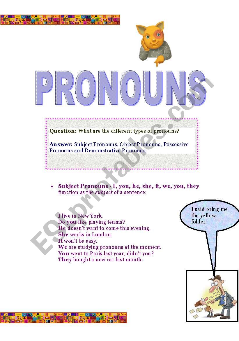 Pronouns worksheet