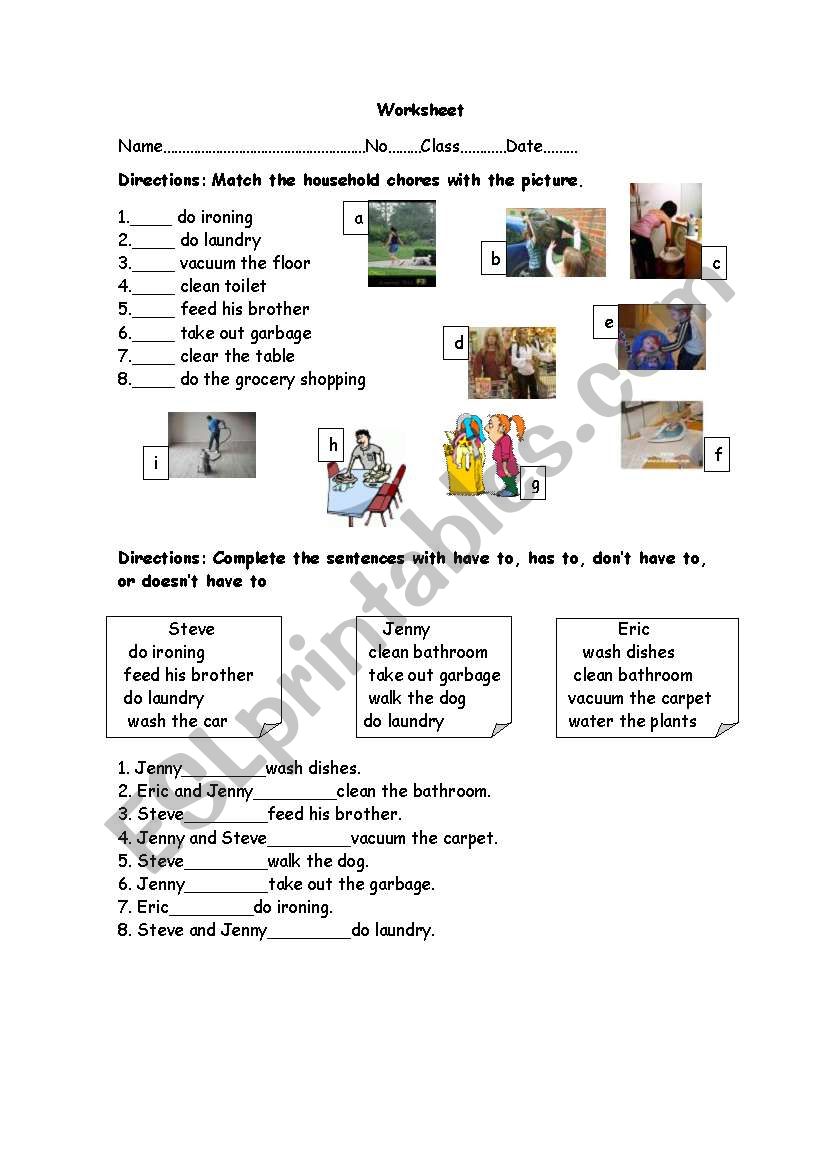 Household chores worksheet