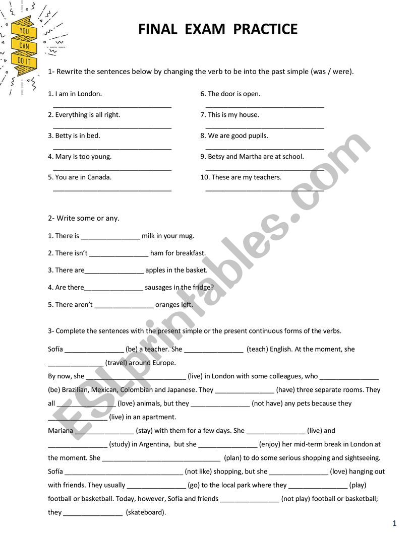 PRACTICE. Was/were, Past simple, some/any/much/many, present simple/present continuous, animals� parts