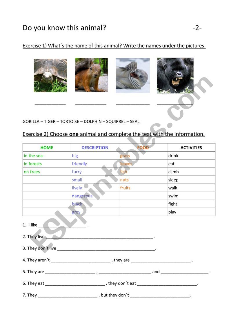 Do you know this animal 2 worksheet