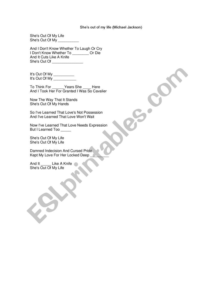 FILL IN THE GAPS SONG worksheet