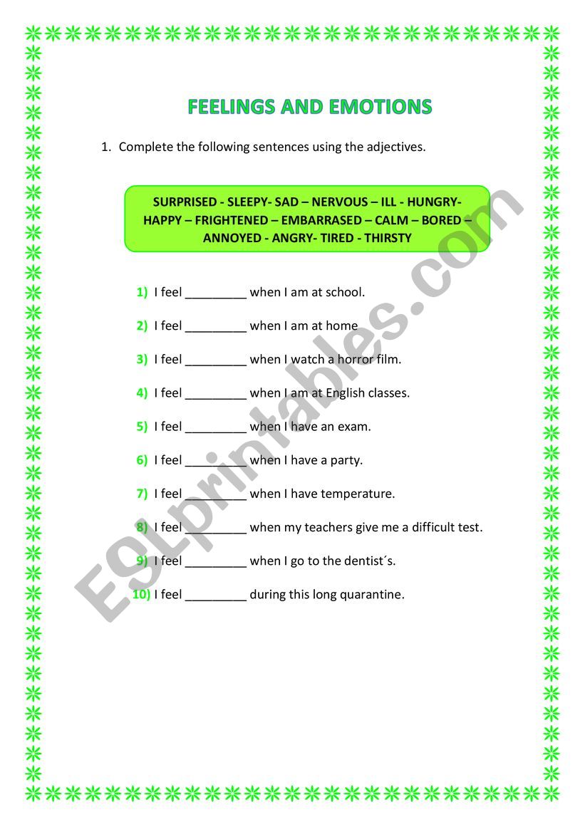 Feelings and emotions worksheet