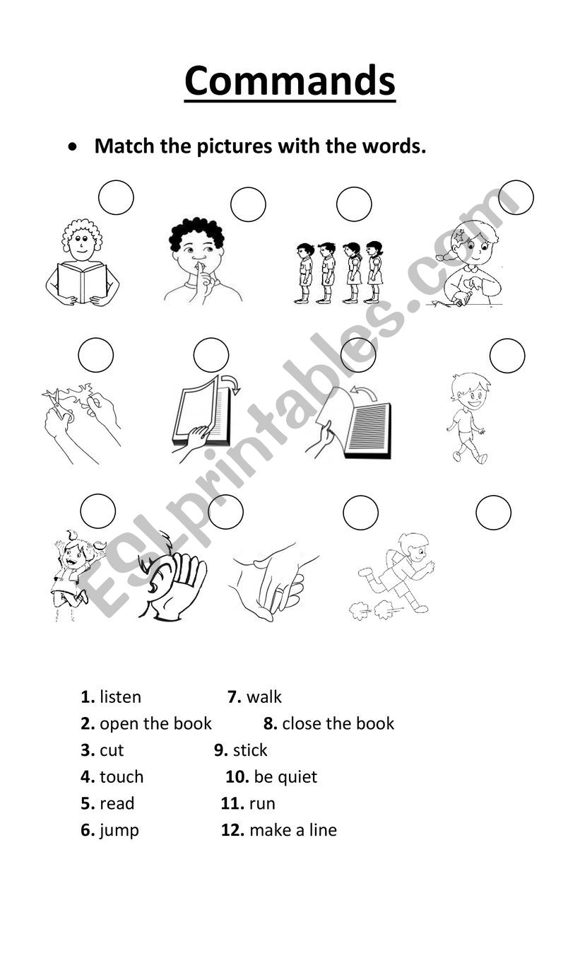 Commands Matching worksheet