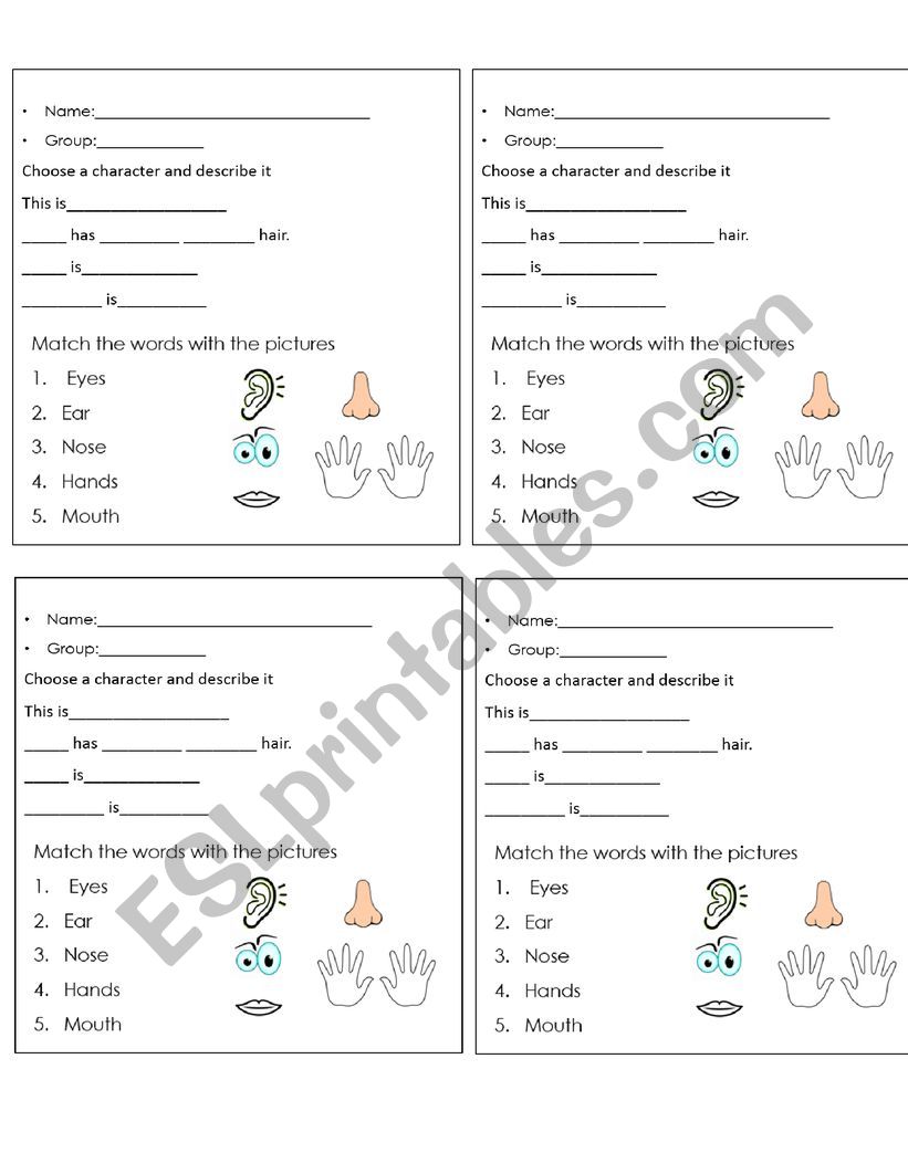descriptions quiz worksheet