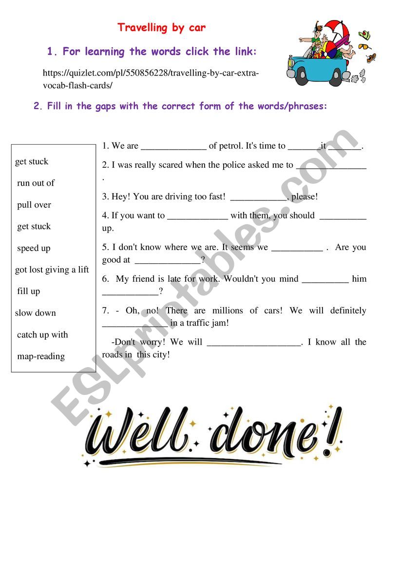 Travelling by car  worksheet