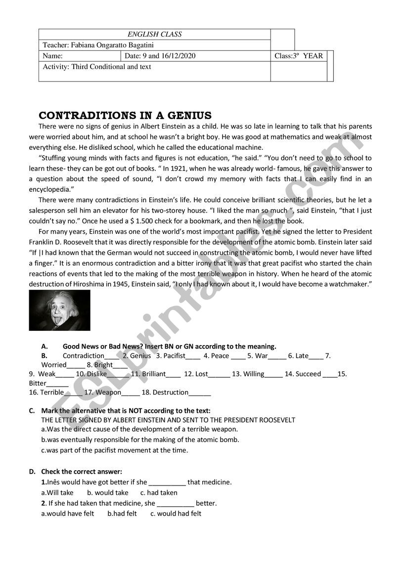 Tex- Albert Einstein worksheet