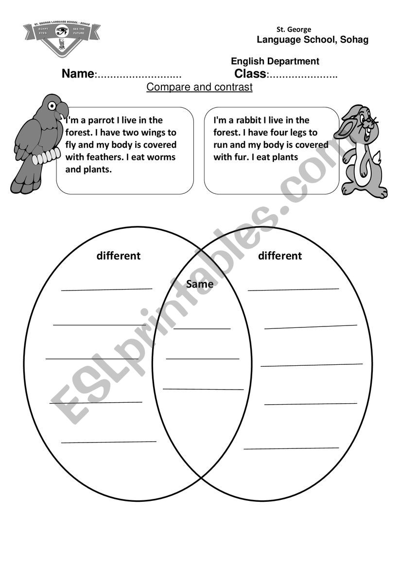 Compare and contrast worksheet