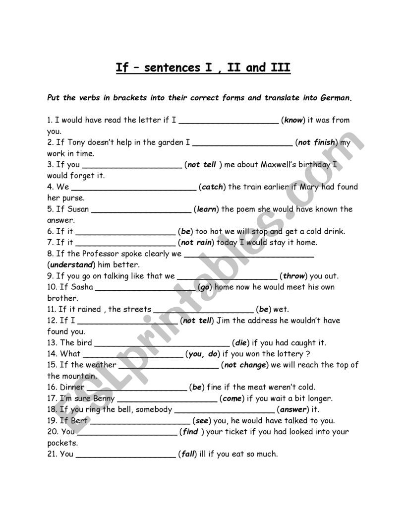 All if-sentences types I, II and III