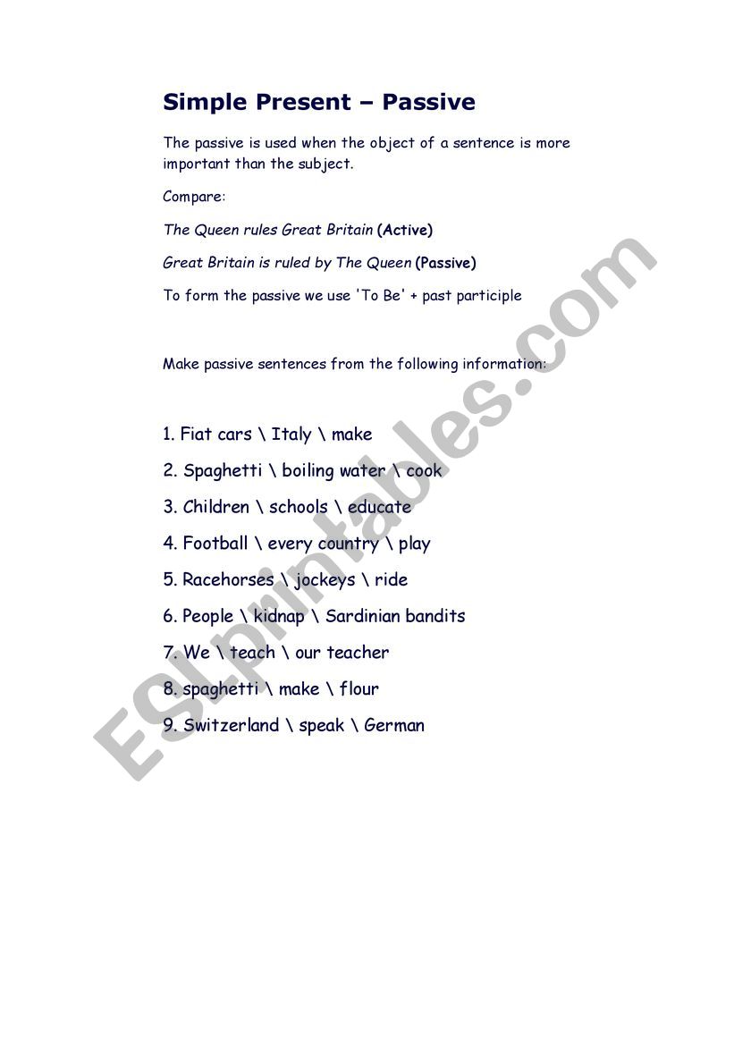 Simple Present Passive worksheet