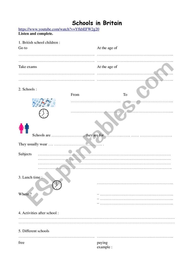 Schools in Britain worksheet