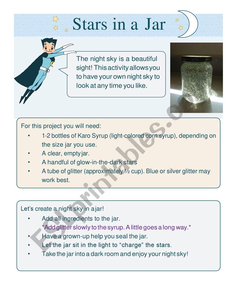 Science: Stars in a jar worksheet