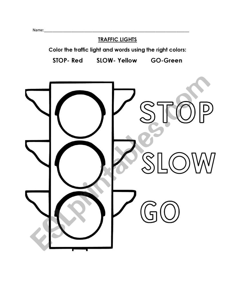 Traffic Lights worksheet