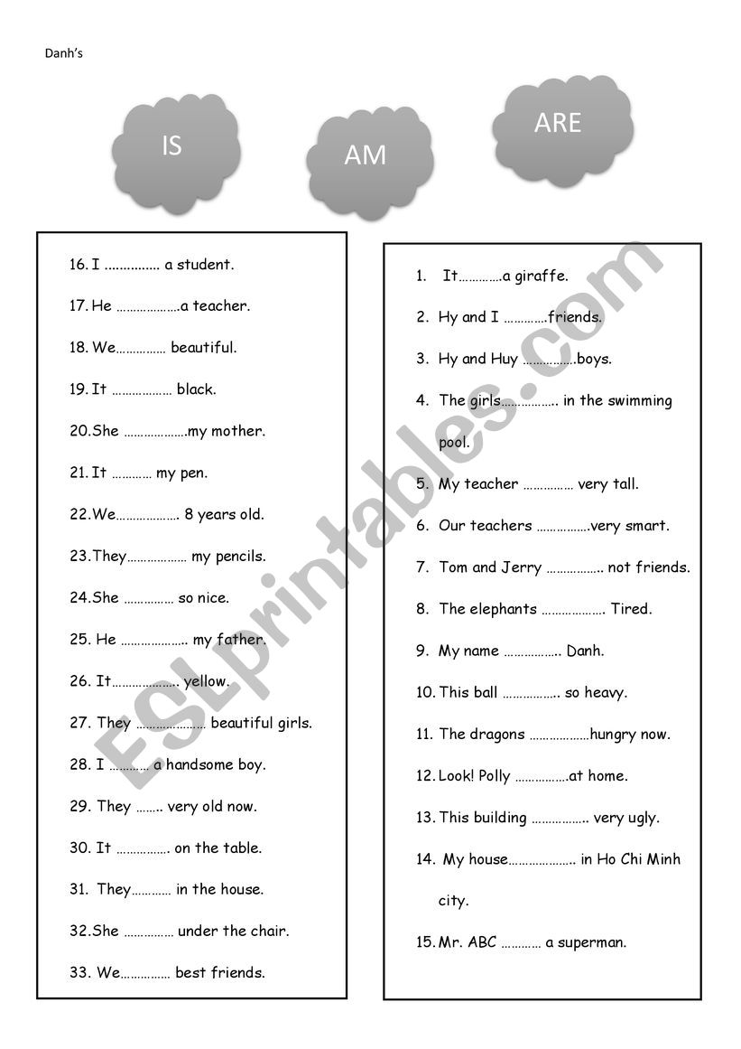 To Be (Simple present) worksheet