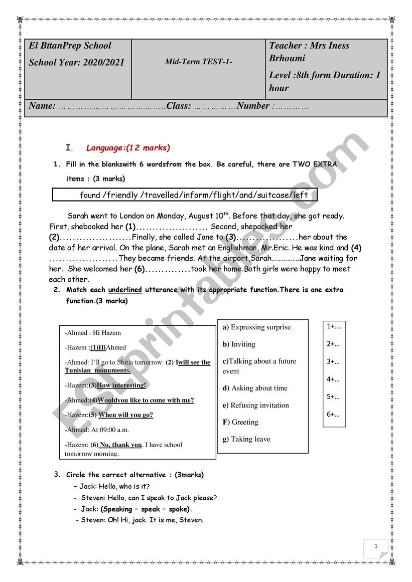 mid-ter test 1       for 8�th form