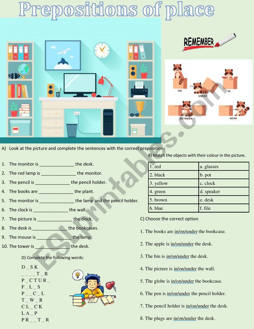 Prepositions of place worksheet