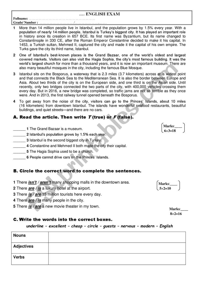 EXAM worksheet