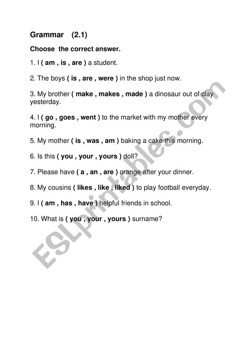 GRAMMAR  worksheet