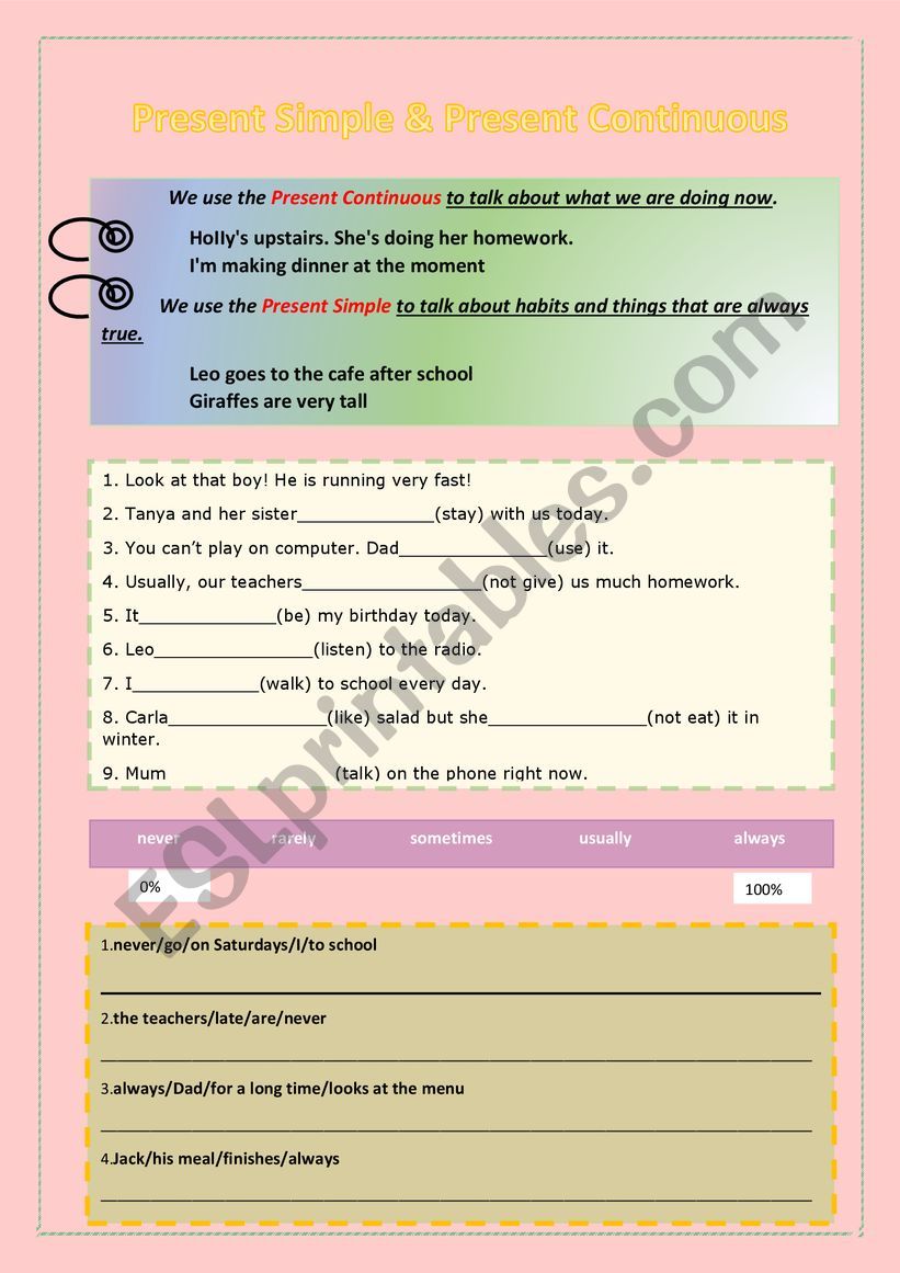 Present Simple and Present Continuous worksheet