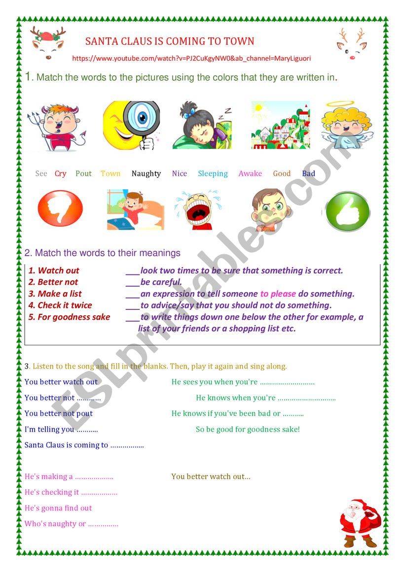 SANTA CLAUS IS COMING TO TOWN worksheet