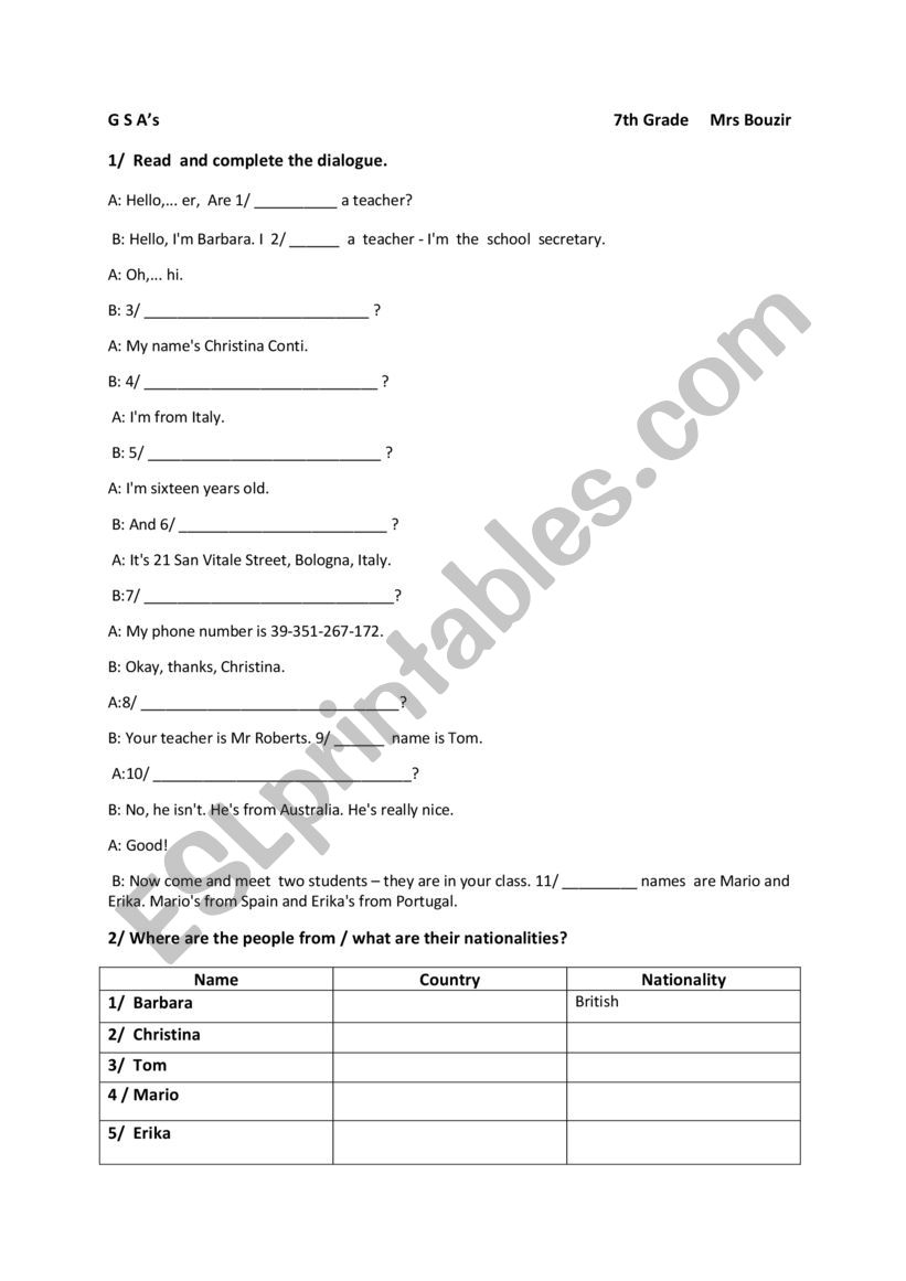 7th grade worksheet worksheet
