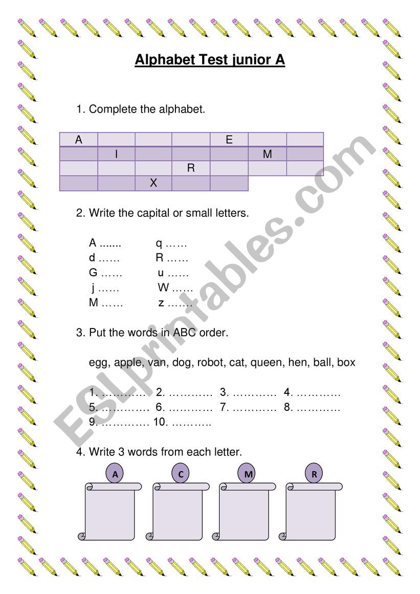 alphabet test worksheet