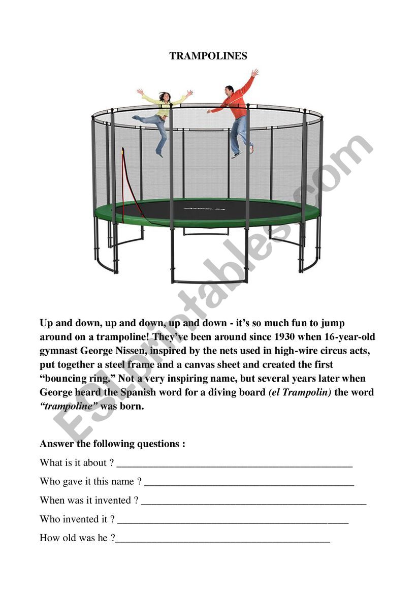 Trampolines worksheet