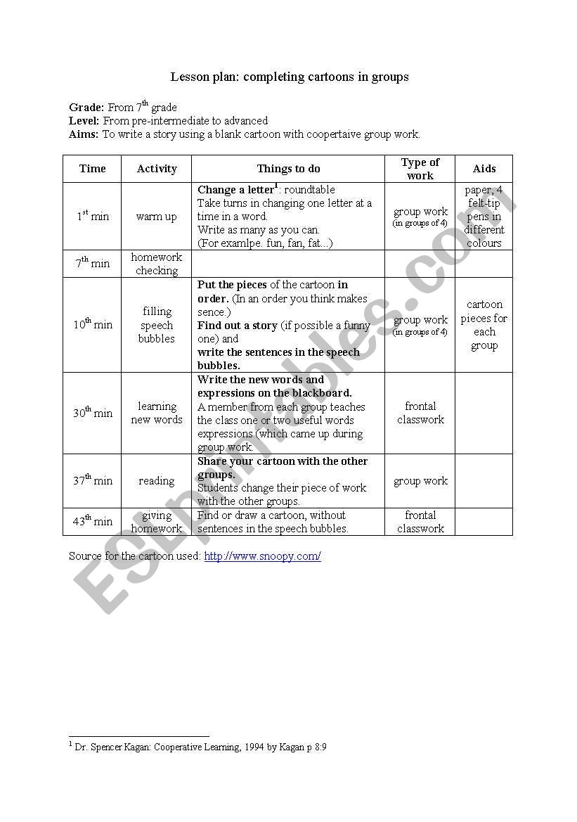 Completing cartoons in groups worksheet