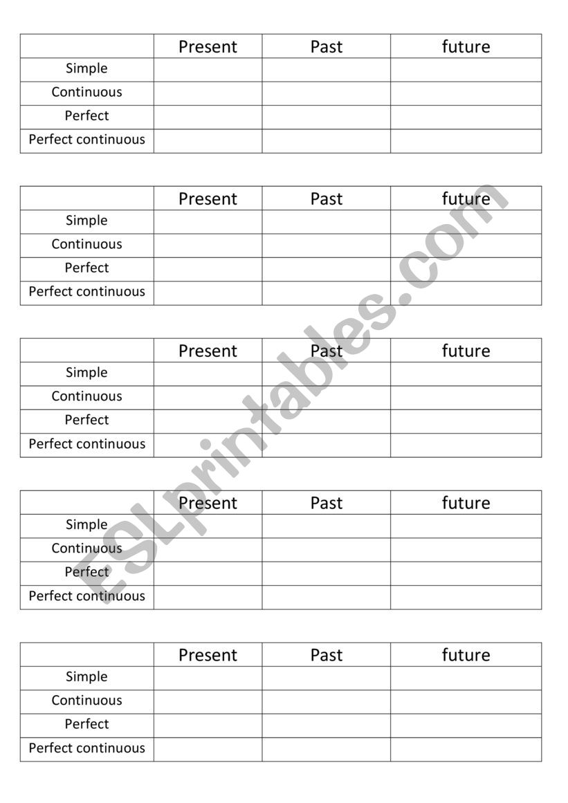 Tenses Review Grids worksheet