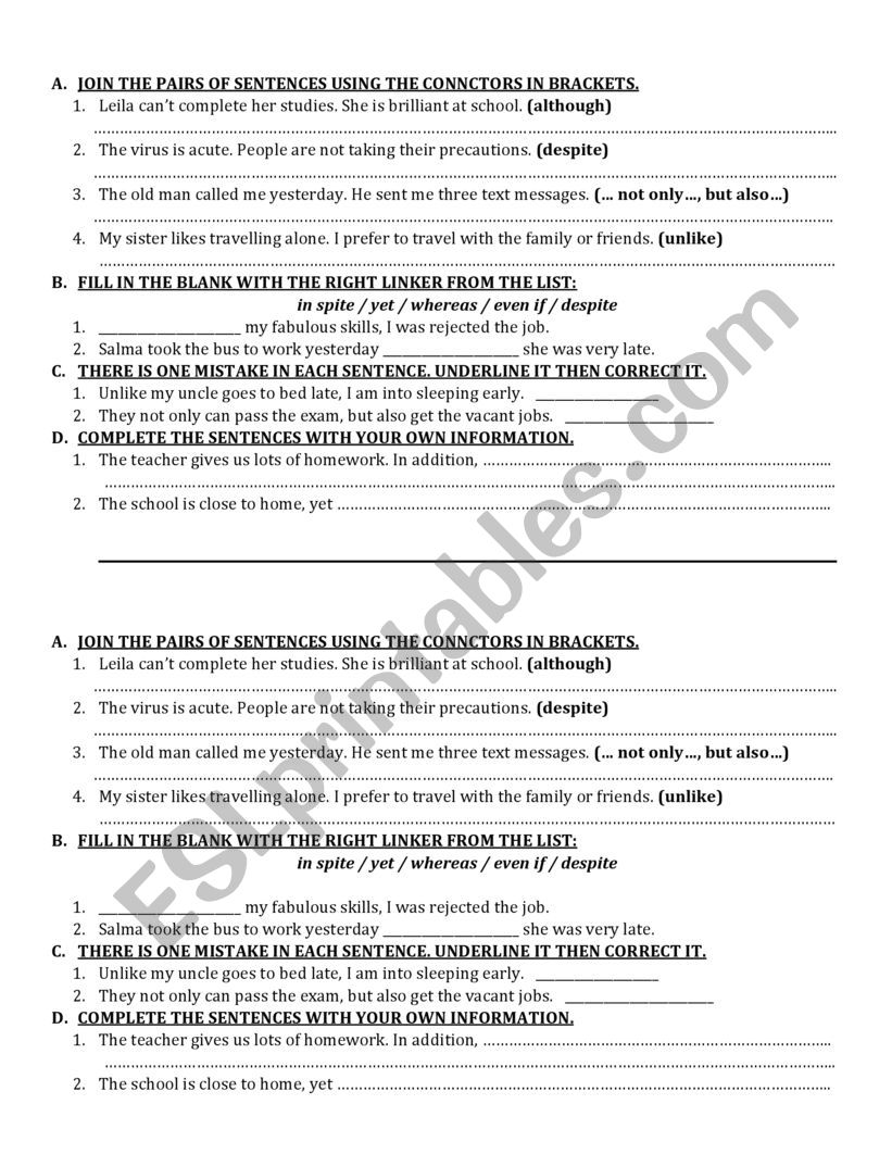 QUIZ ON CONNECTORS worksheet