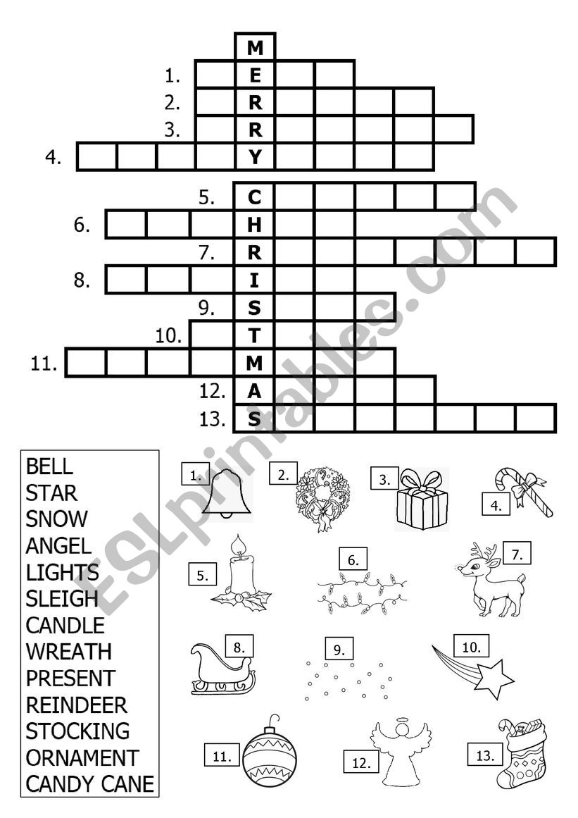 Christmas crossword worksheet