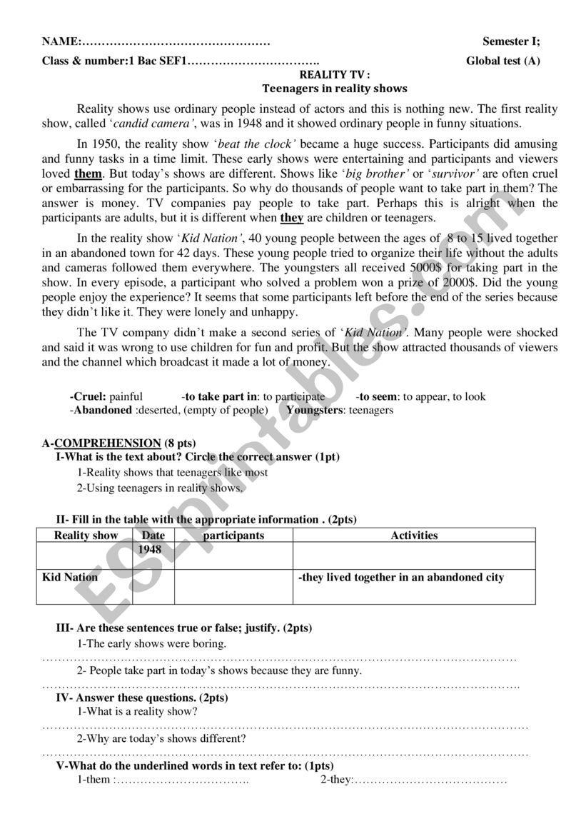 1 bac exam worksheet