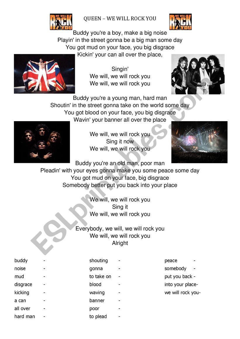 We will rock you worksheet