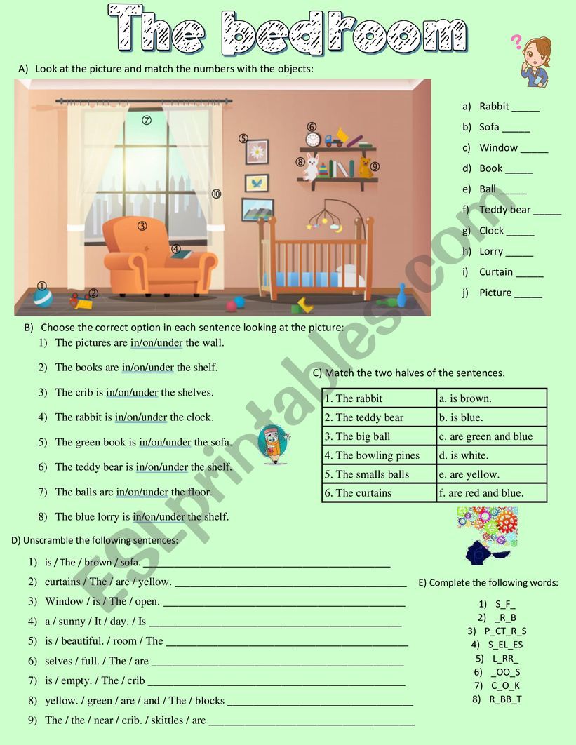 The bedroom worksheet