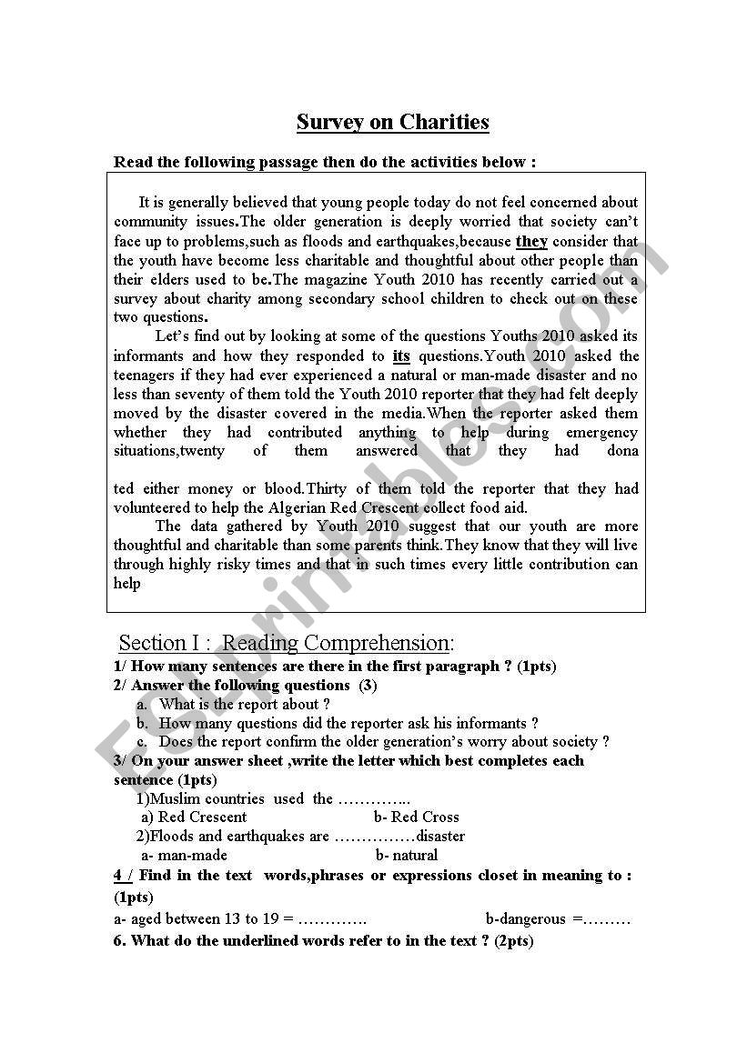 Charities worksheet