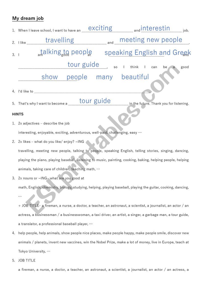My dream job - short text for memorizing