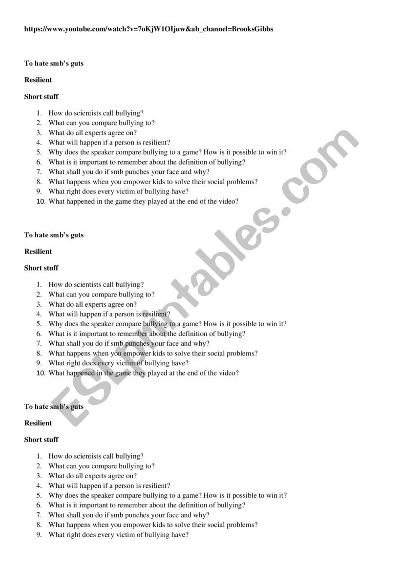 How to Stop a Bully worksheet
