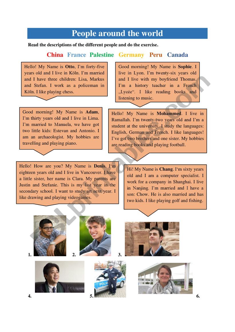 People around the world worksheet