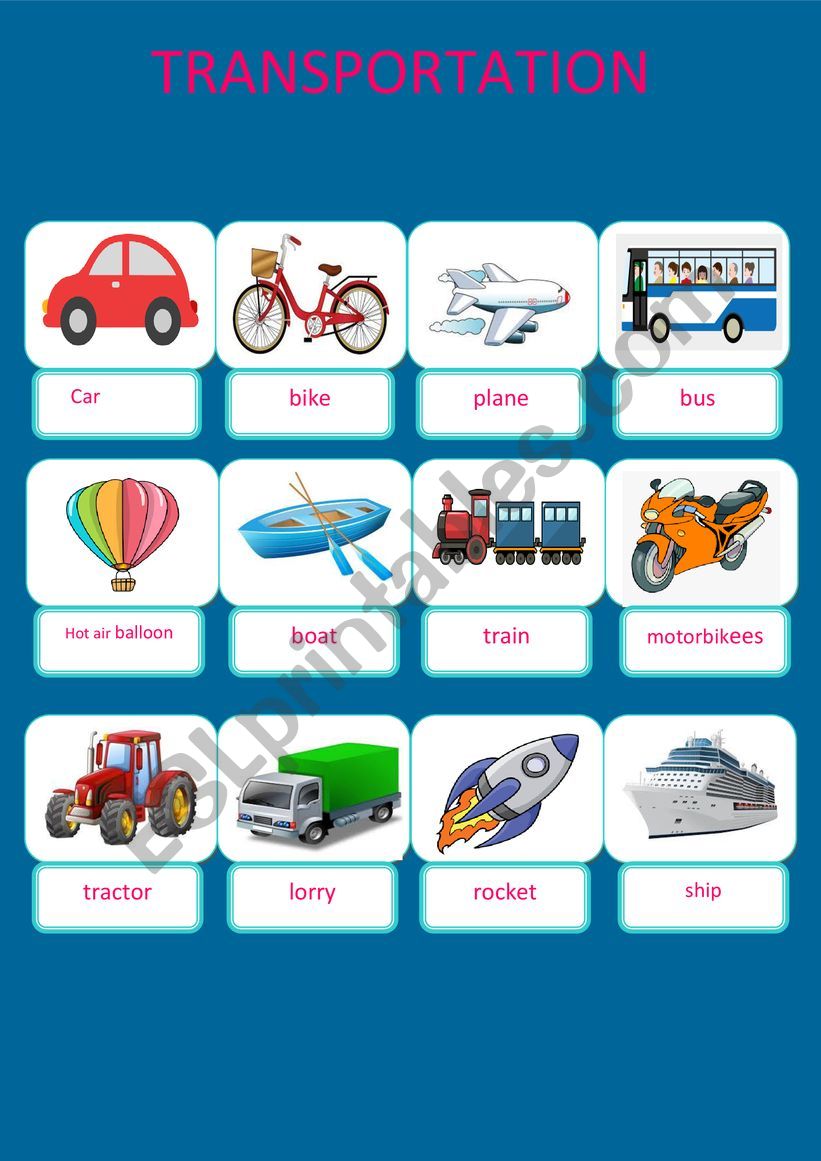 transportation pictionary worksheet