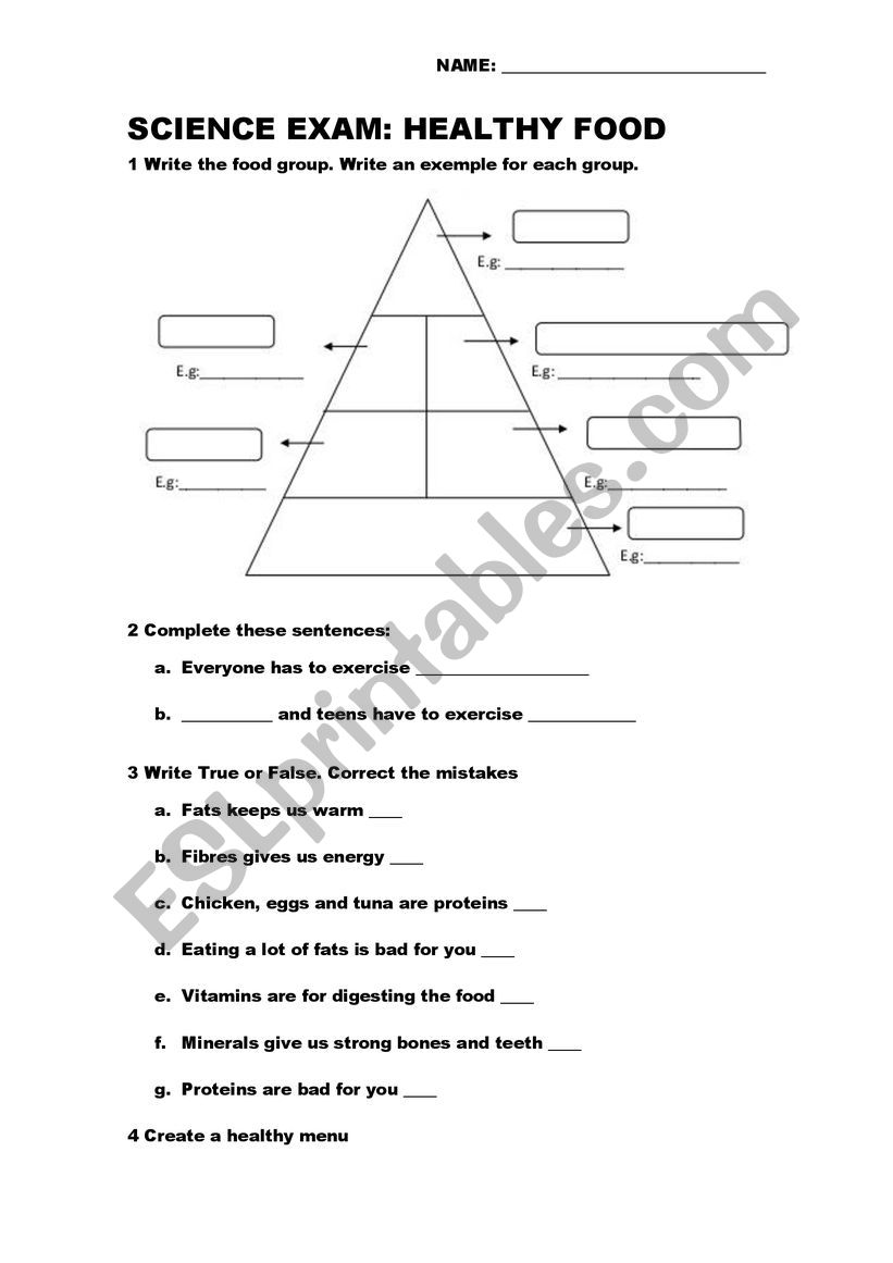 Healthy food worksheet