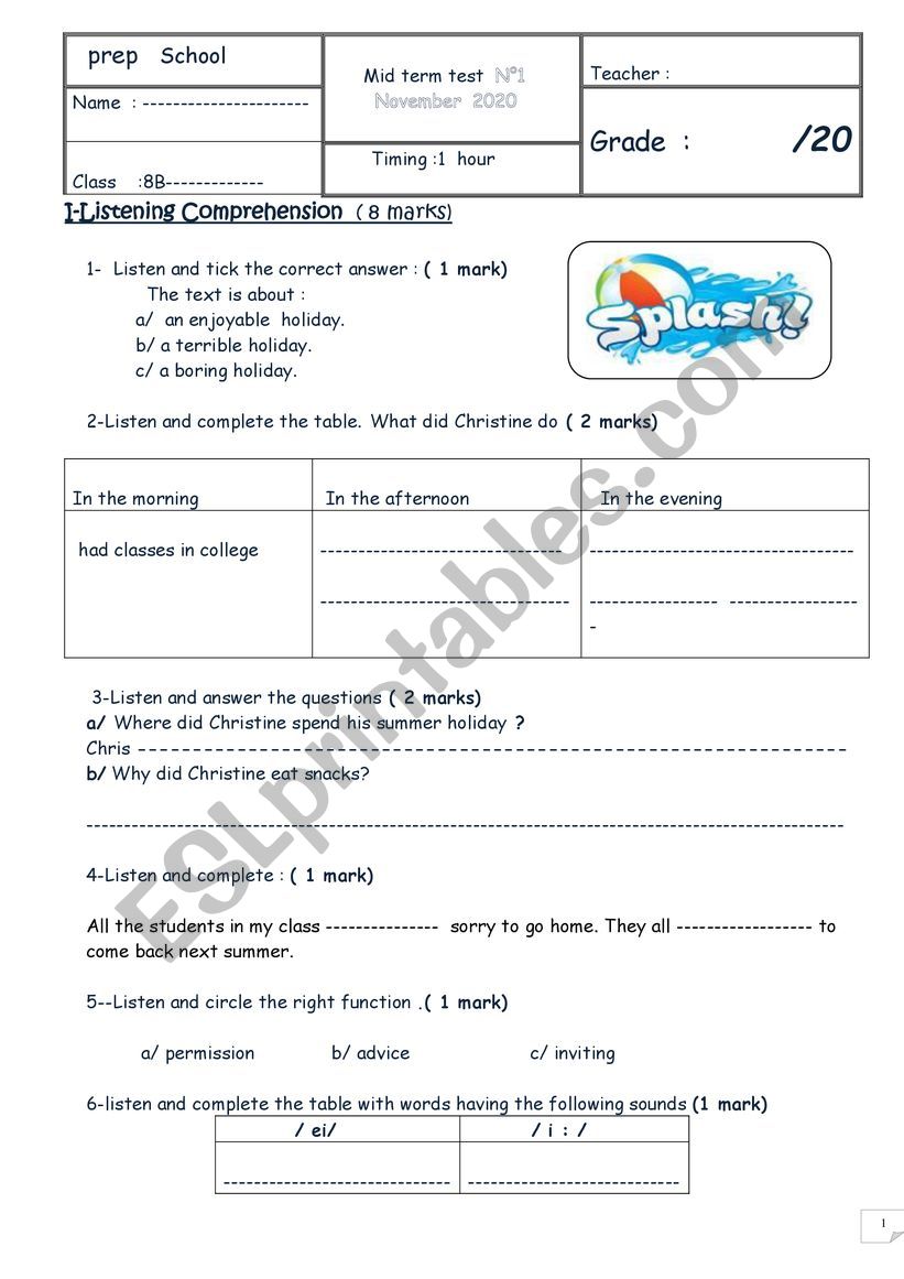 8th mid term 1 worksheet