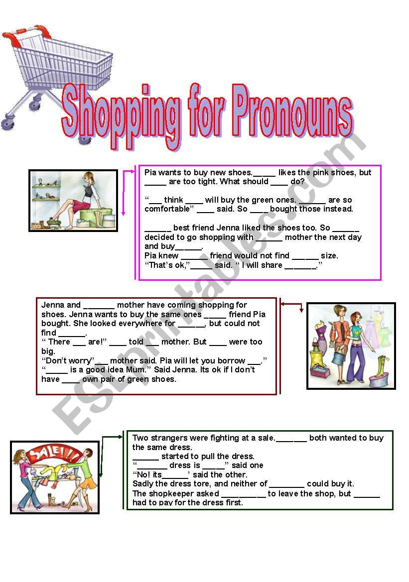 Shopping for PRONOUNS worksheet