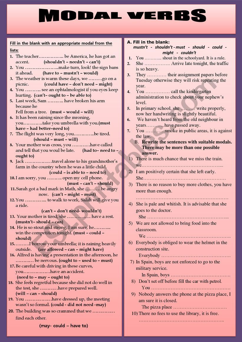 MODAL VERBS worksheet