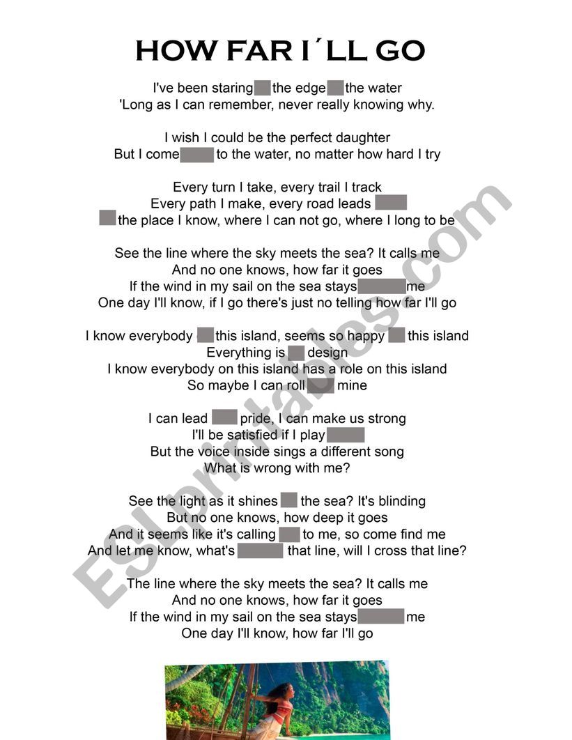 Moana - How Far IÂ´ll go worksheet