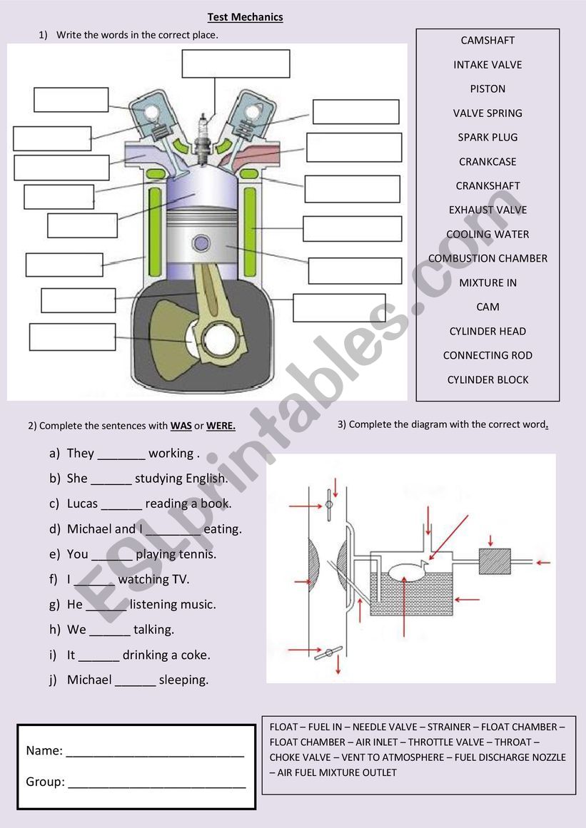 Test about mechanics worksheet
